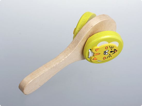 Instrument muzical castanieta dubla galbena cu maner - Pisica