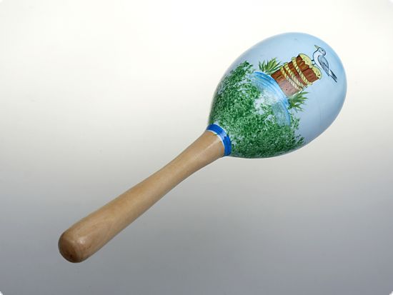 Instrument muzical maracas mijlociu - Albastru cu trunchi, vegetatie si pescarus