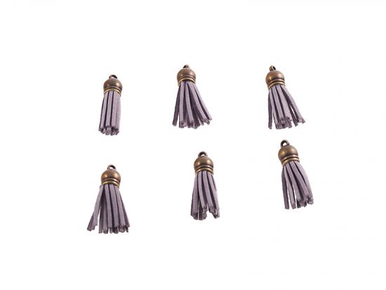 Set 6 ciucuri piele artificiala 4 cm - Gri