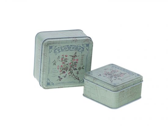 Set 2 cutii patrate din metal - Flowers Insert