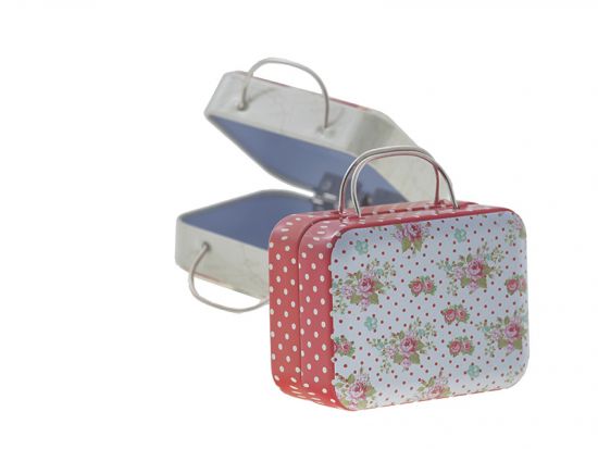 Cutie din metal cu manere si balama - Dots and Mini Flowers, Red