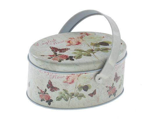Cutie metal ovala din metal cu maner - English Rose