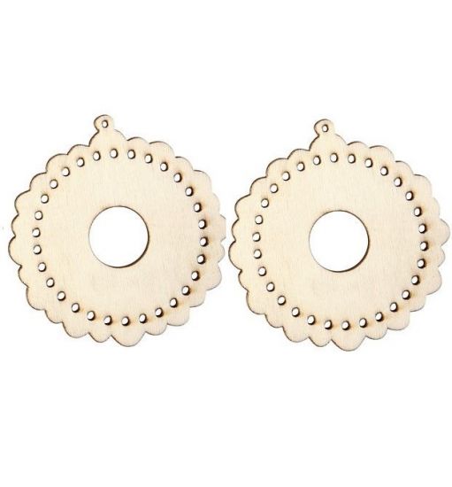 Set 2 forme lemn natur margine perforata - Sewing Ornament Circle