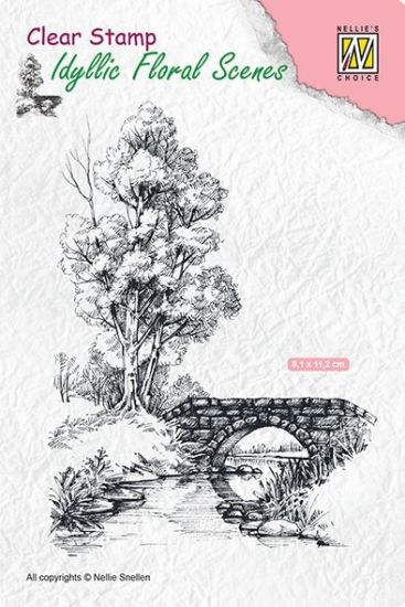 Stampila din silicon Idyllic Floral Scenes with stream and bridge