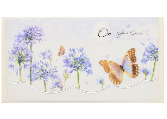 Felicitare 3D cu plic, model cu flori si sclipici - 10 B 03 - Floricele albastre