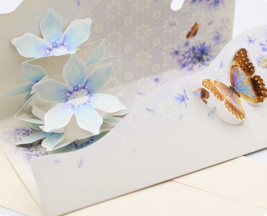 Felicitare 3D cu plic, model cu flori si sclipici - 10 B 03 - Floricele albastre