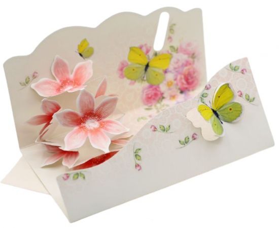 Felicitare 3D cu plic, model cu flori si sclipici - 10 B 04 - Buchet de flori