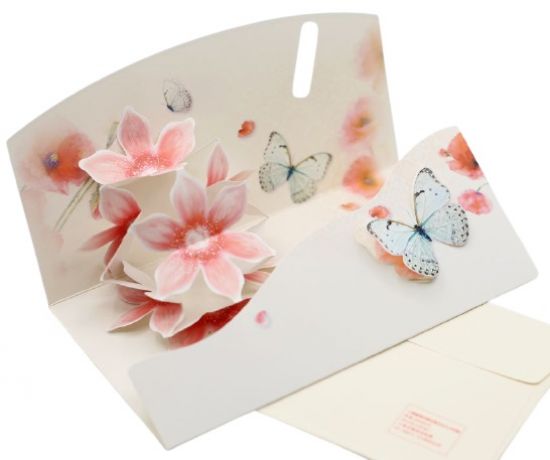 Felicitare 3D cu plic, model cu flori si sclipici - 10 B 07 - Maci