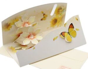 Felicitare 3D cu plic, model cu flori si sclipici - 10 B 08 - Floarea soarelui