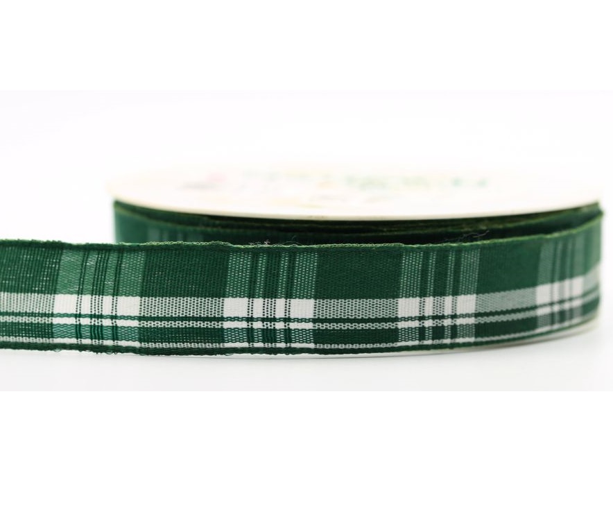 Panglica ripsata cu model, latime 25 mm - Plaid White - Green
