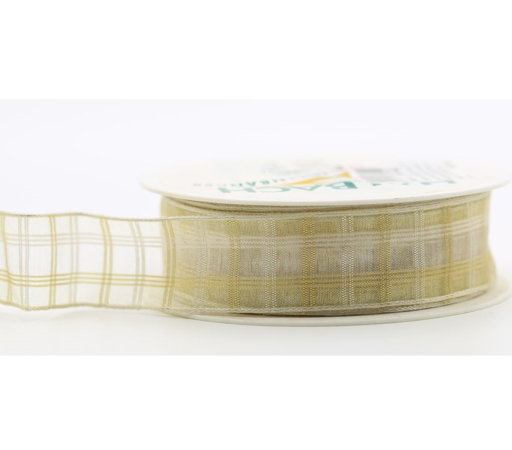 Panglica organza cu model tesut si sarma pe margini, latime 25 mm - Creme Organza