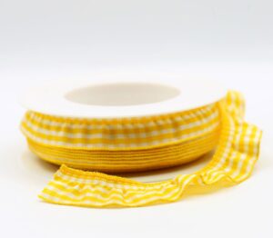 Panglica din poliester cu elastic pe o margine, latime 20 mm - Plaid Yellow