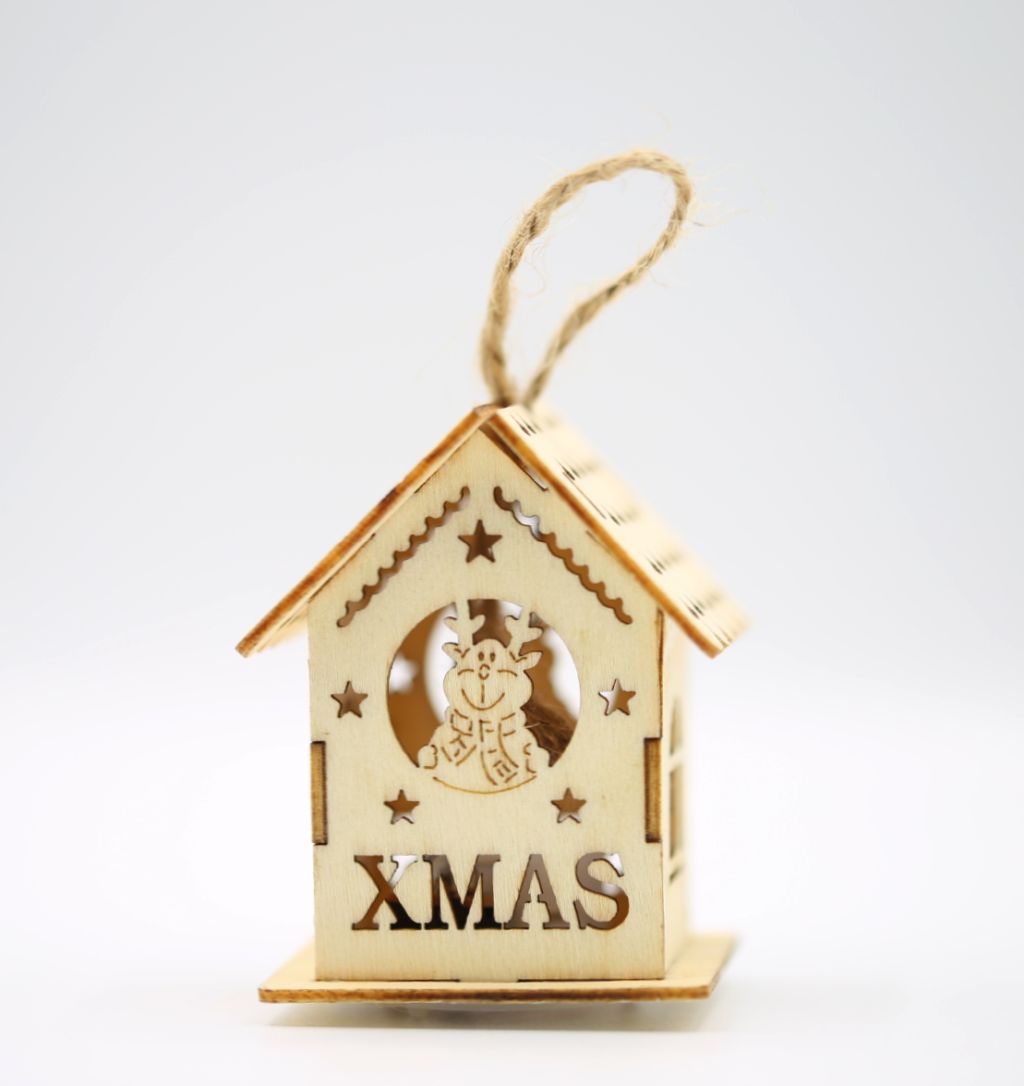 Ornament casuta din lemn natur, cu lumina - Xmas - Ren - imagine 2