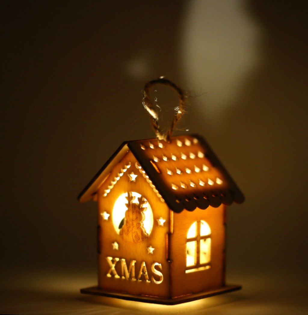 Ornament casuta din lemn natur, cu lumina - Xmas - Ren - imagine 4