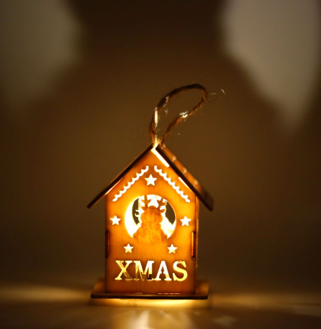 Ornament casuta din lemn natur, cu lumina - Xmas - Ren - imagine 5