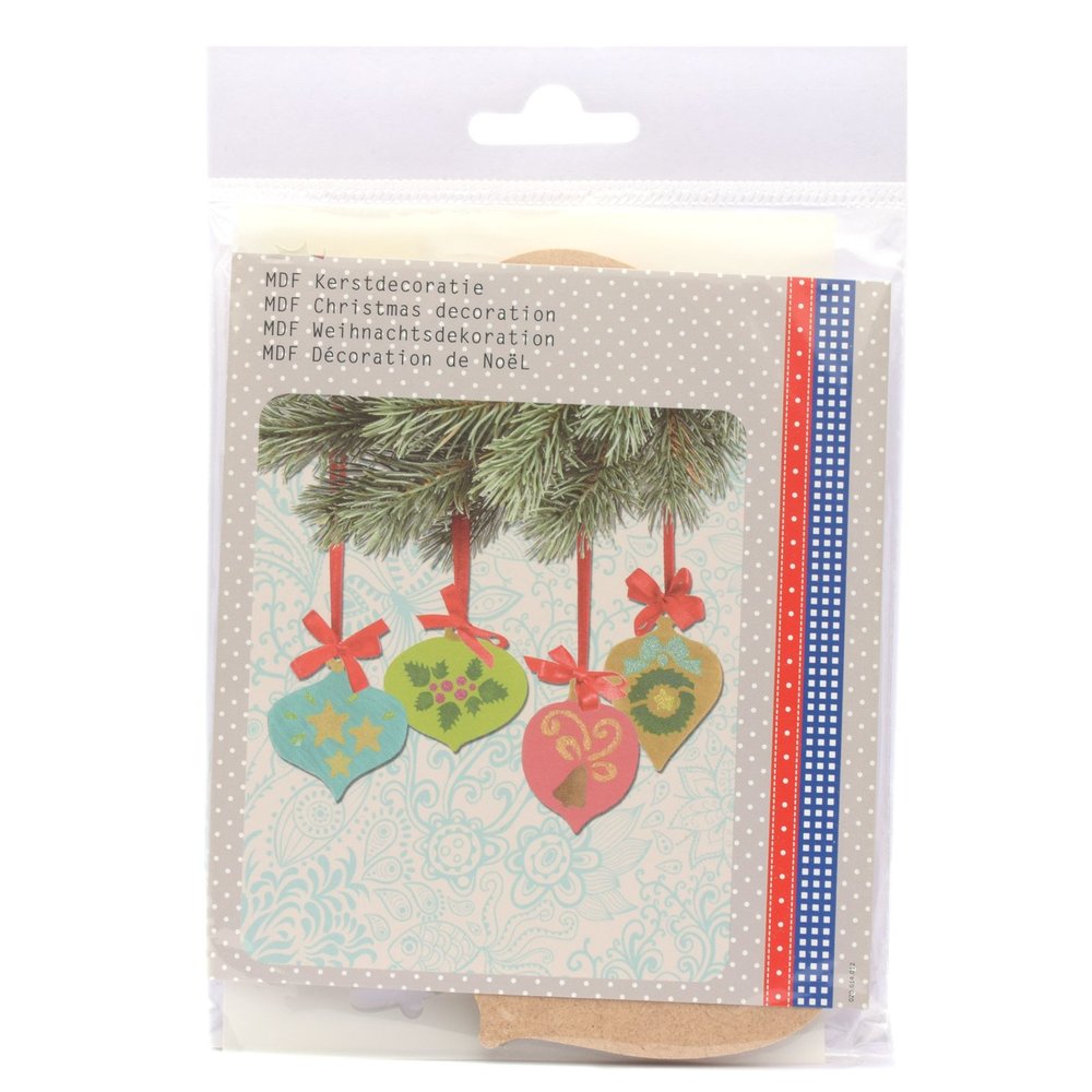 Set sablon A6 si 4 forme globuri din lemn MDF de 3 mm, Christmas Balls