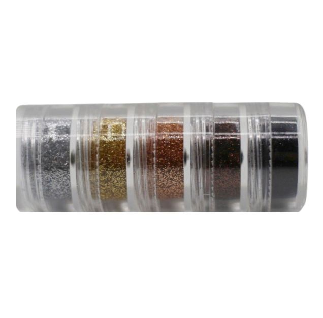 Set 5 borcanele cu sclipici, argintiu, auriu, cupru, maro, negru - imagine 2