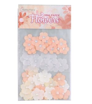 Set 50 flori din hartie cu strass, 2 dimensiuni - Peach Cream