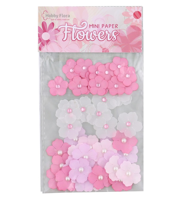 Set 50 flori din hartie cu strass, 2 dimensiuni - Pink / Lila