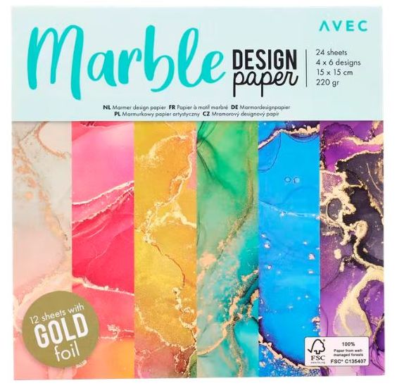 Set 24 coli 220 g, 15 x 15 cm, 3 x 8 design - Marble design, 12 coli gold foil