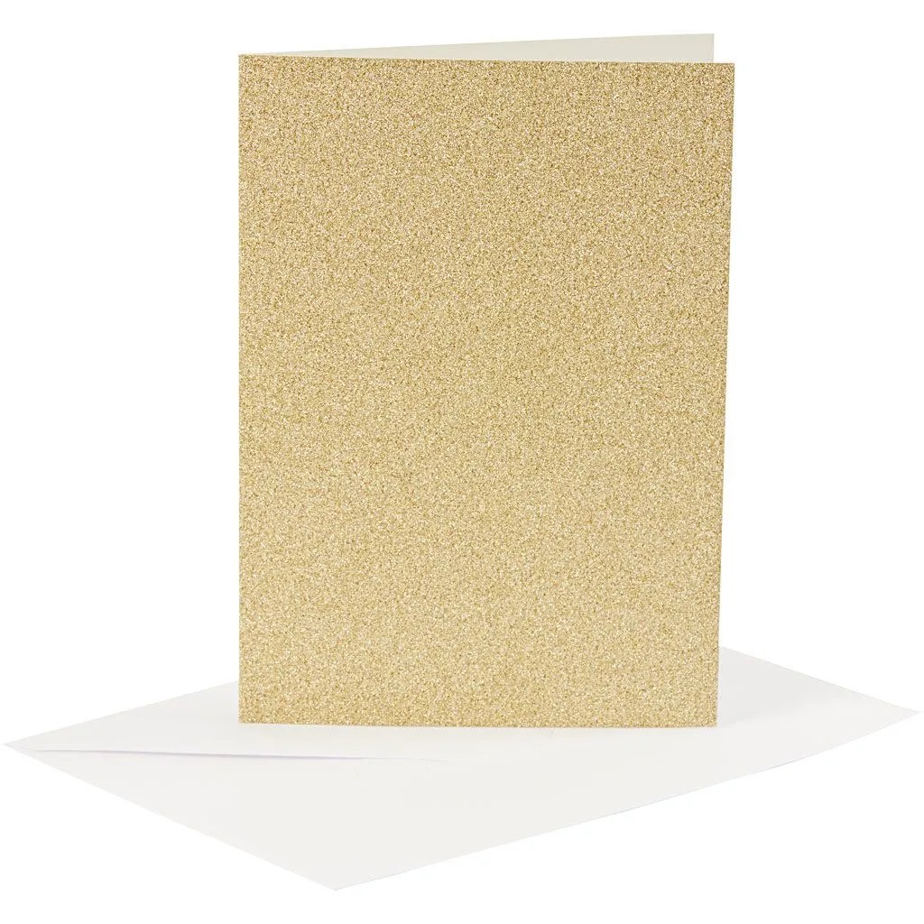 Set 4 felicitari glitter cu plic alb, 15 x 10,5 cm, Gold