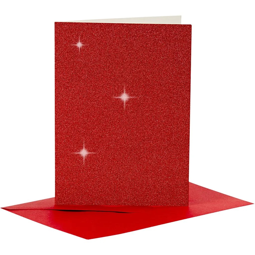 Set 4 felicitari glitter cu plic colorat, 15 x 10,5 cm, Red