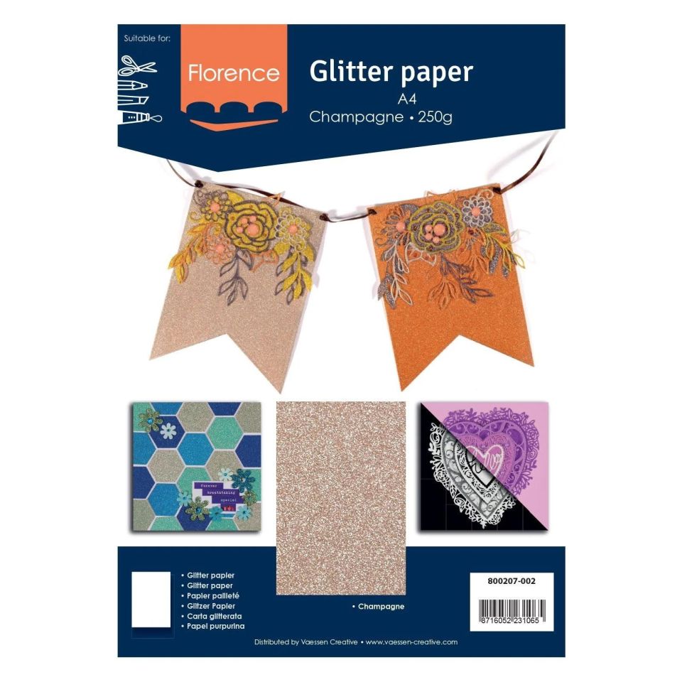 Carton 250g A4 cu sclipici, Florence Glitter Cardstock Champagne