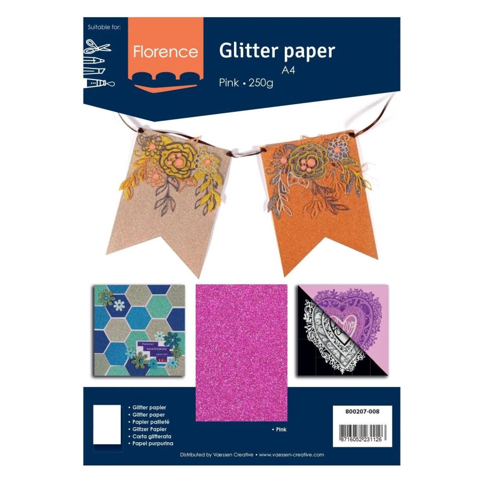 Carton 250g A4 cu sclipici, Florence Glitter Cardstock Pink