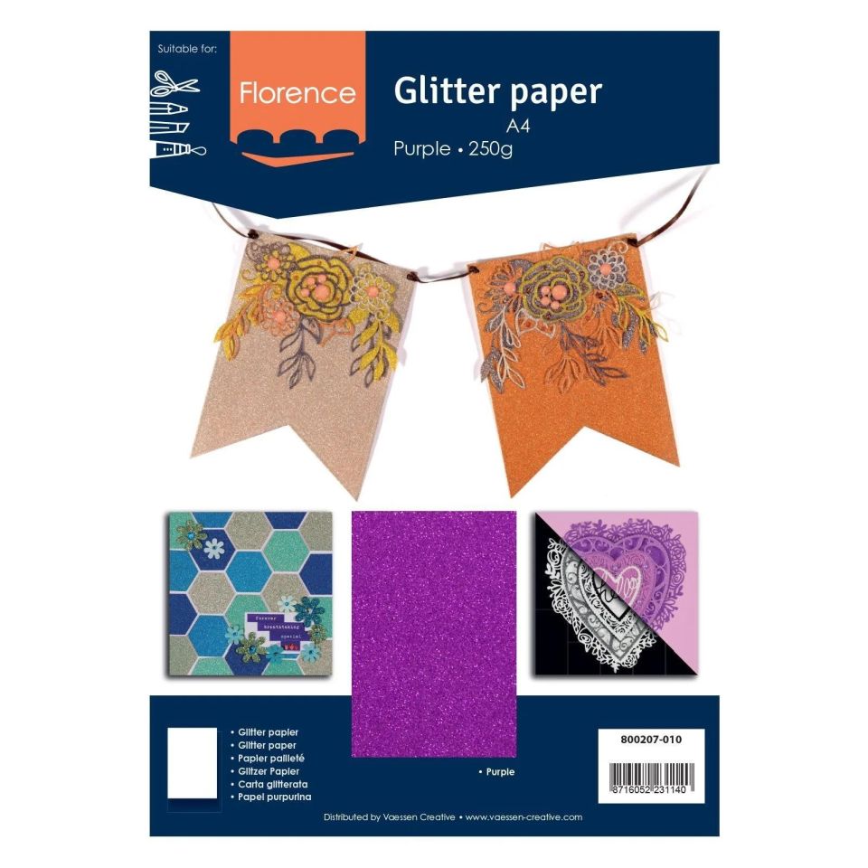 Carton 250g A4 cu sclipici, Florence Glitter Cardstock Purple