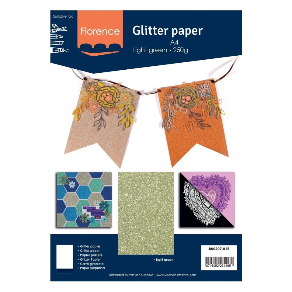 Carton 250g A4 cu sclipici, Florence Glitter Cardstock Light Green