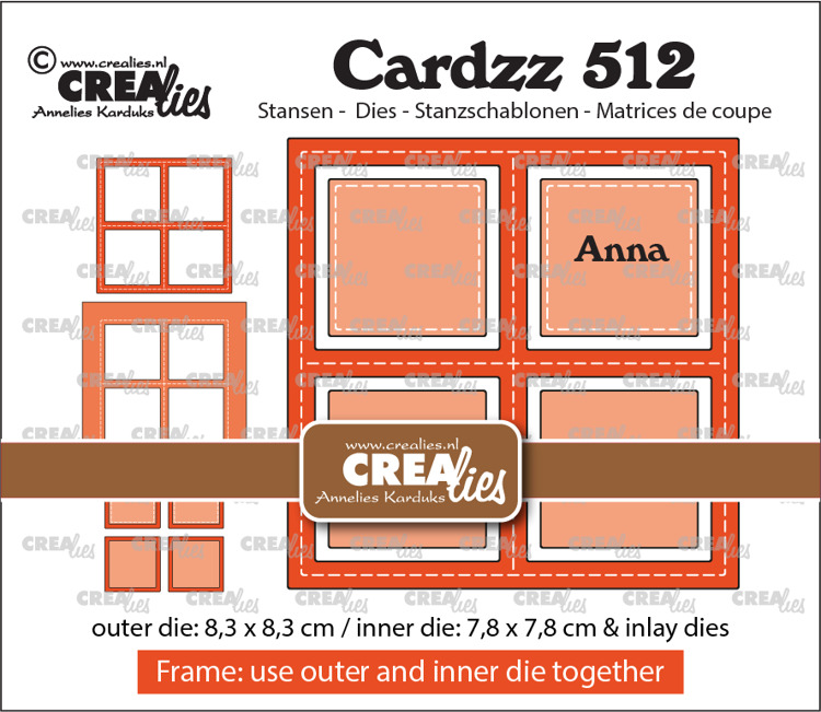 Set 6 matrite Crealies, Cardzz dies no. 512, Frame & Inlay Anna, Square