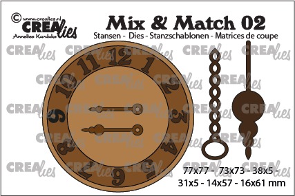 Set 6 matrite Crealies, Mix & Match dies no. 02, Clock with chain and pendulum