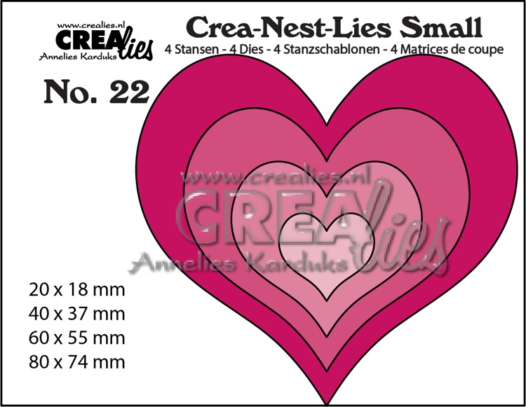 Set 4 matrite Crealies Crea-Nest-Lies Small dies no. 22, Hearts