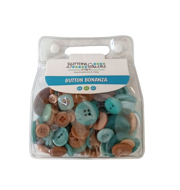 Nasturi asortiment Buttons Galore, 0,8 - 3,5 cm, aproximativ 150g, in gentuta, Ocean Tide