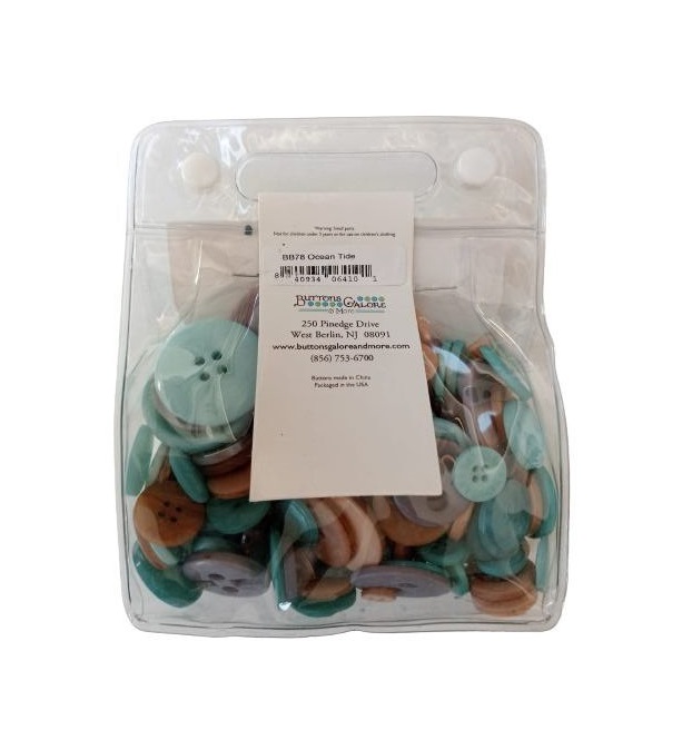 Nasturi asortiment Buttons Galore, 0,8 - 3,5 cm, aproximativ 150g, in gentuta, Ocean Tide