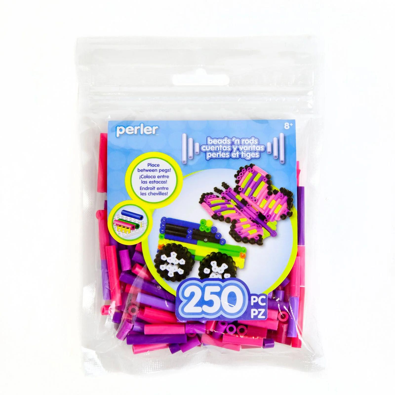 Set 250 margele de calcat Perler, tuburi de pus intre margele, Glamour rod mix