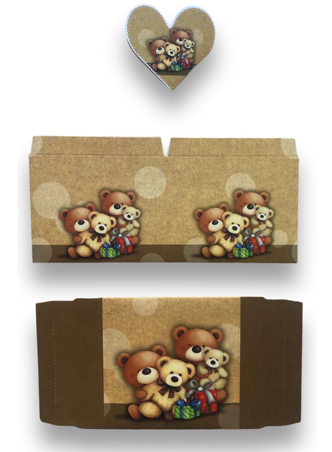 Cutie patrata din carton, ambalaj cadouri, design cu ursuleti, 10,9 x 10,9 x 8,7 cm, cod BXS 44