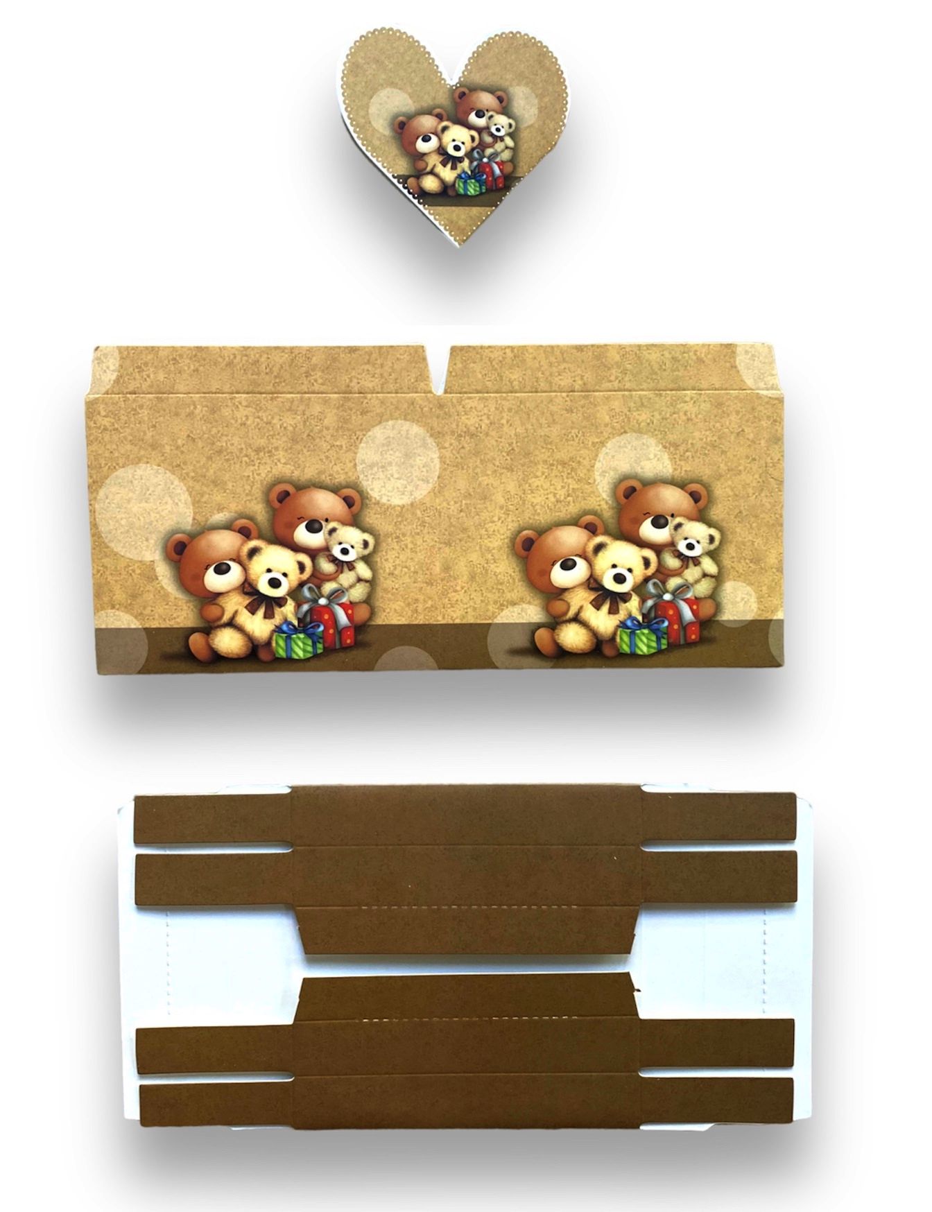 Cutie patrata din carton, ambalaj cadouri, design cu ursuleti, 10,9 x 10,9 x 8,7 cm, cod BXS 44