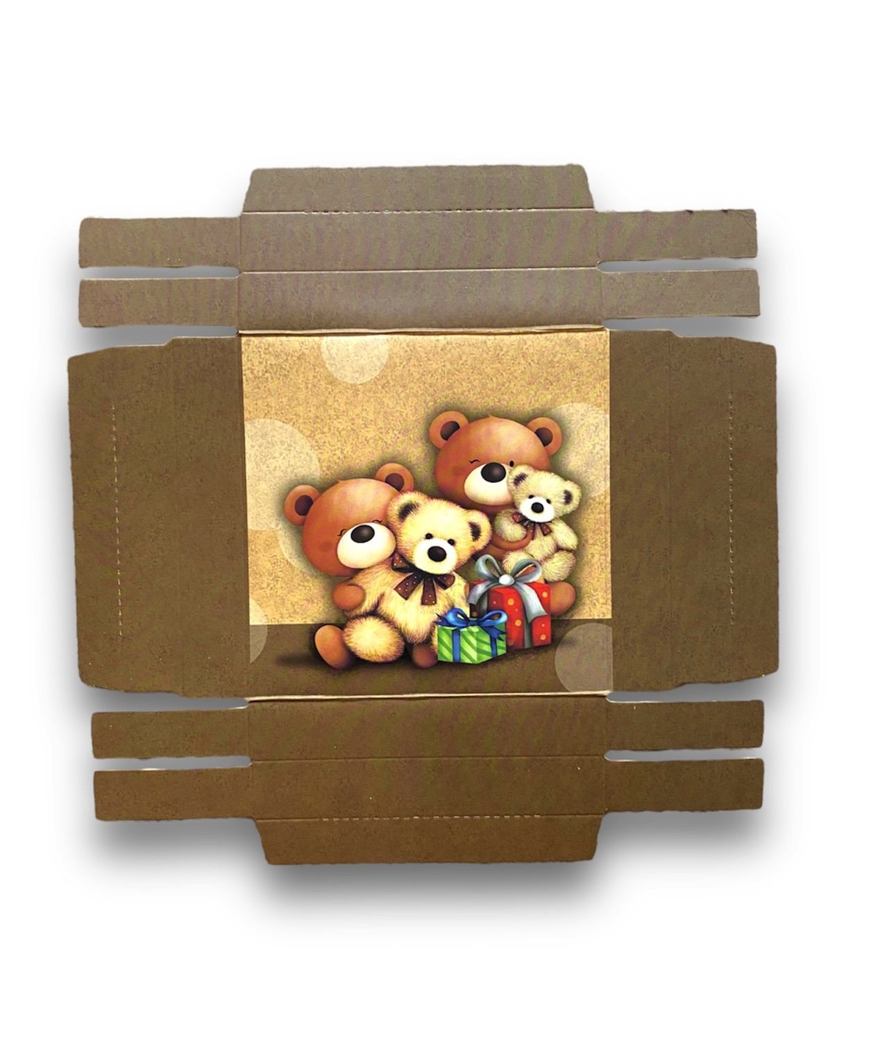 Cutie patrata din carton, ambalaj cadouri, design cu ursuleti, 20,7 x 20,7 x 12,7 cm, cod BXS 88