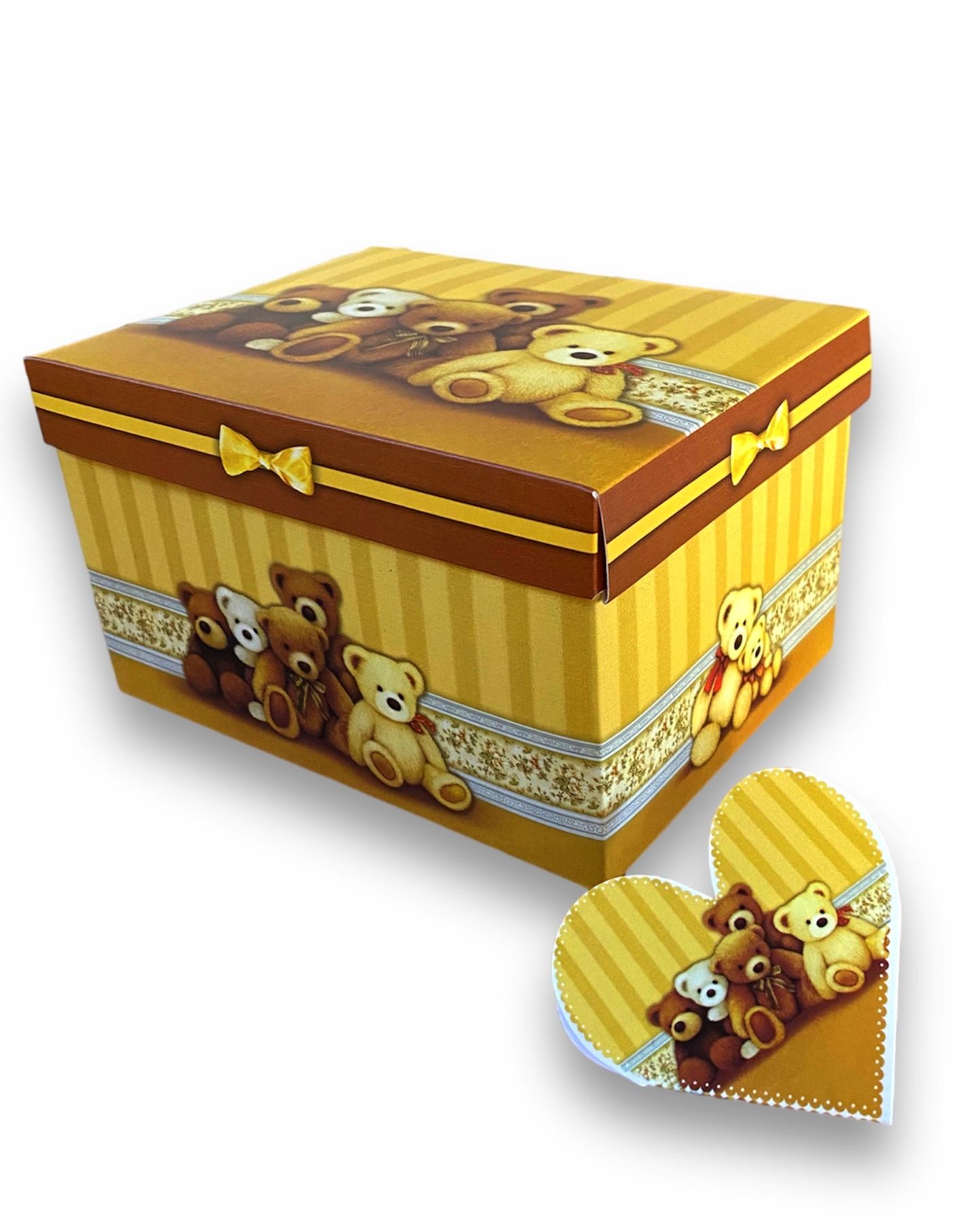 Cutie dreptunghica din carton, ambalaj cadouri, design cu ursuleti, 12 x 8,5 x 8 cm, cod BXR 22