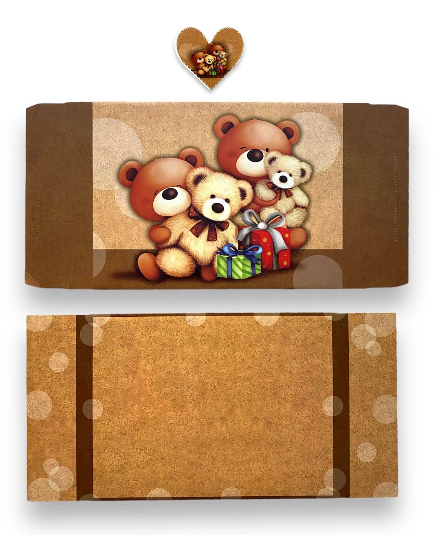 Cutie dreptunghica plata din carton, ambalaj cadouri, design cu ursuleti, 23 x 17 x 6 cm, cod BXR 230