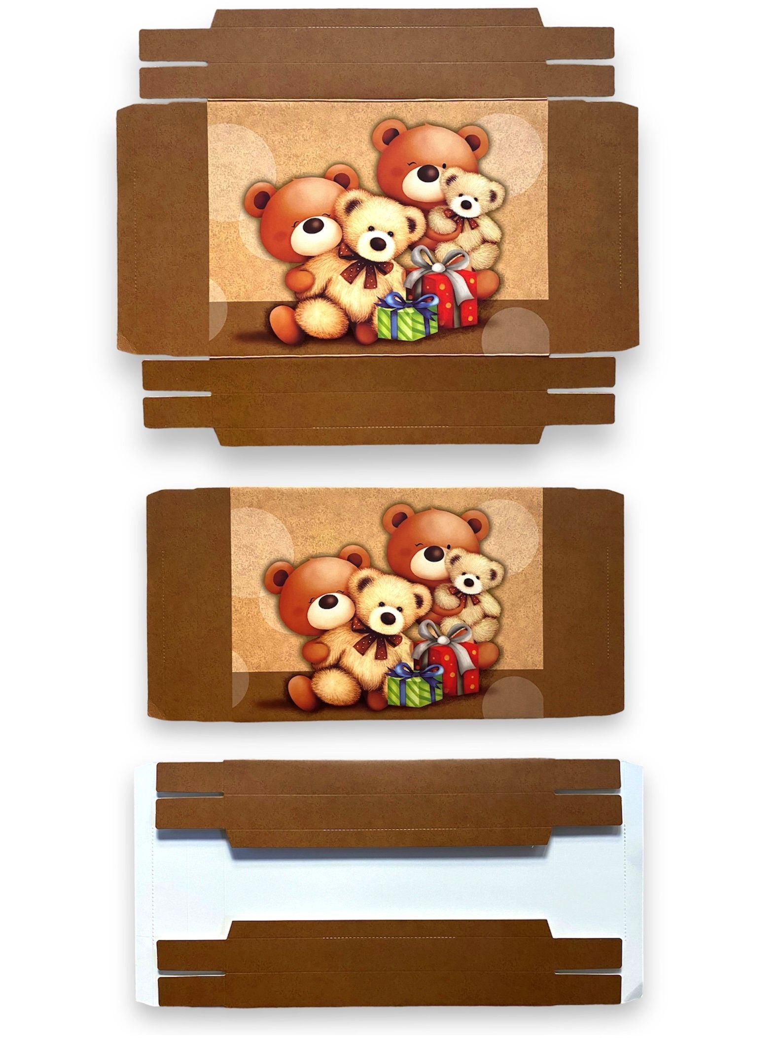 Cutie dreptunghica plata din carton, ambalaj cadouri, design cu ursuleti, 27 x 20,5 x 6,8 cm, cod BXR 270