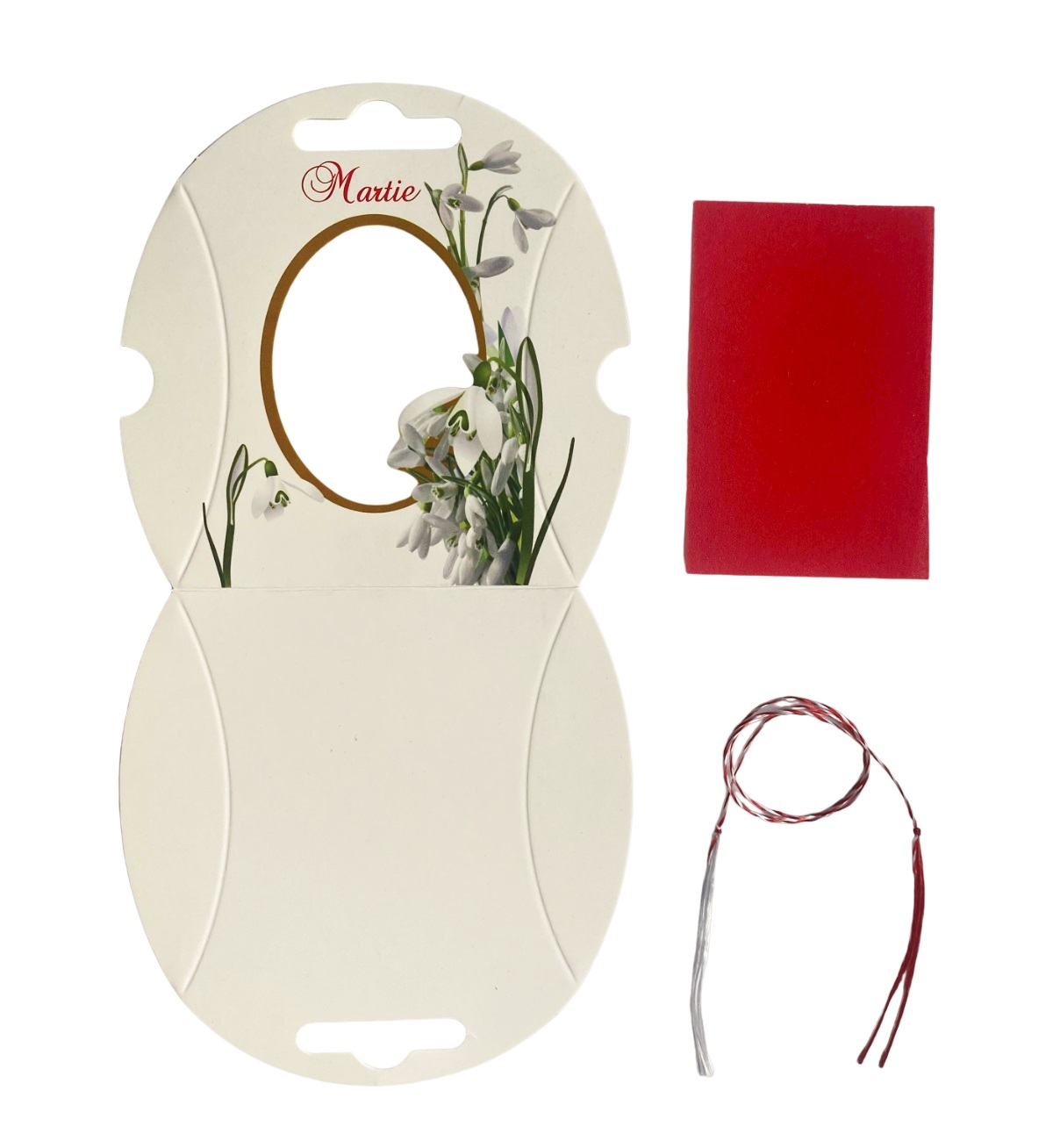 Cutie din carton cu snur, passpartout si motiv imprimat cu ghiocei, fereastra ovala - imagine 2