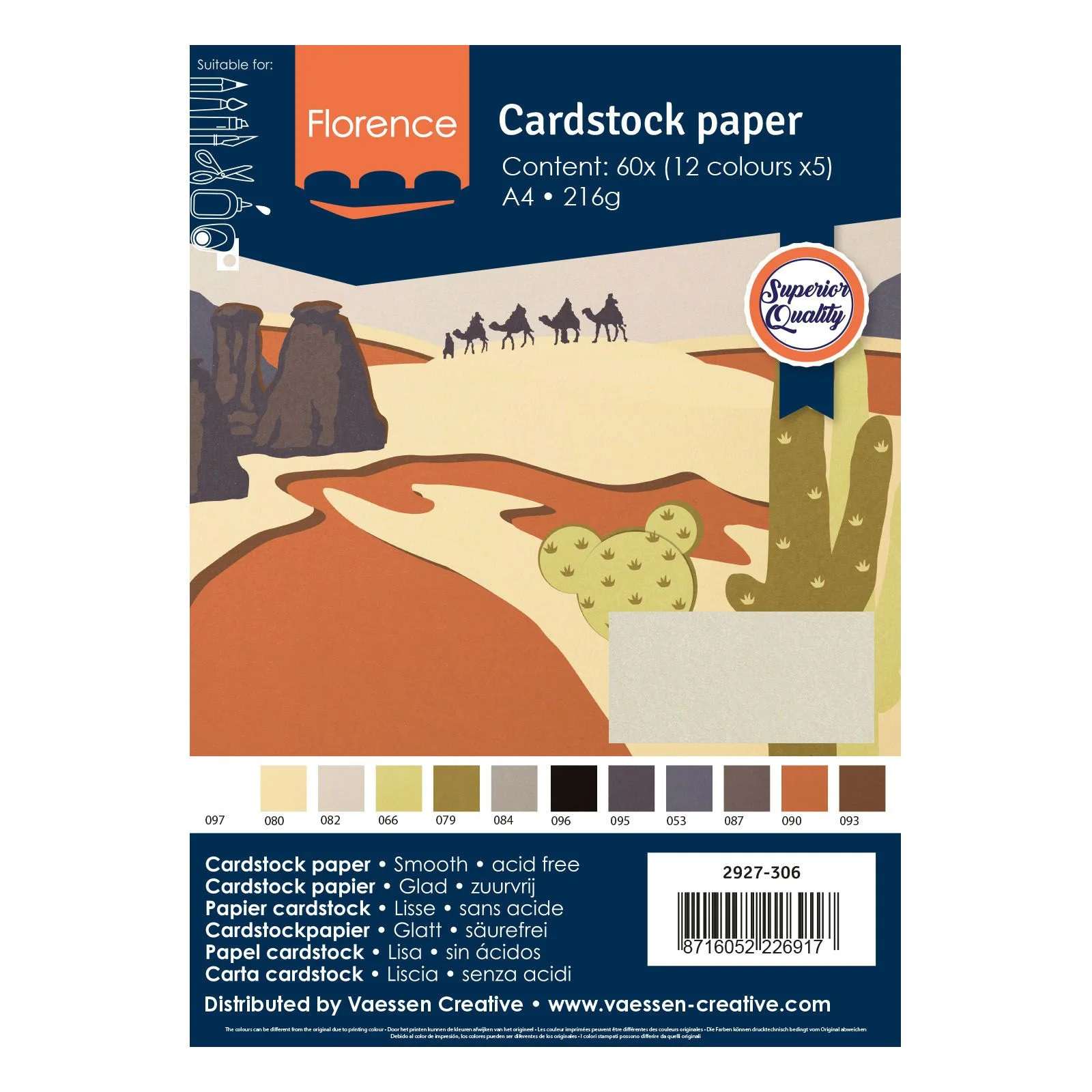 Set 60 cartoane A4, culorile pamantului, 216 g, Florence Cardstock Paper Smooth Earthtones 12x5