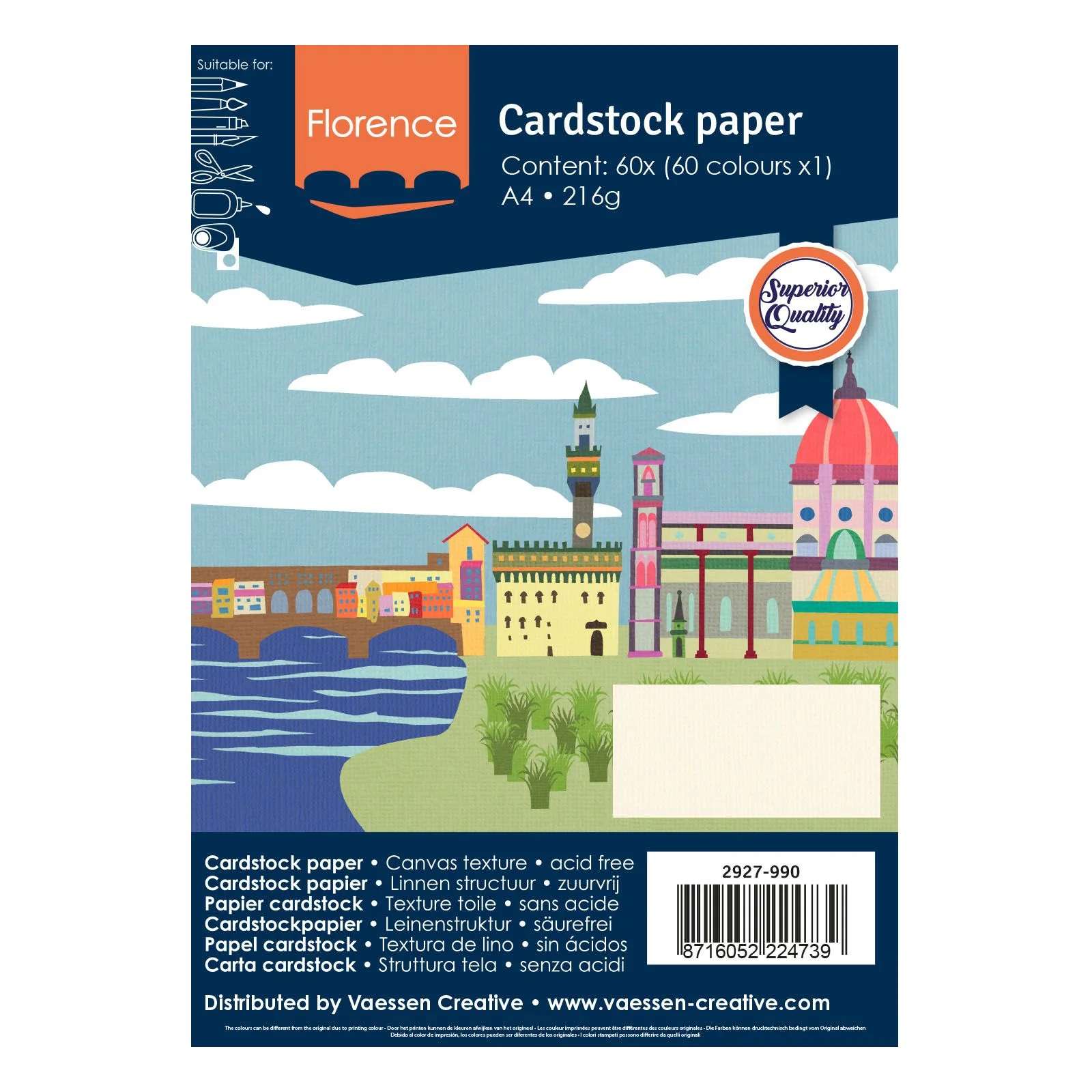 Set 60 cartoane A4 structura cu aspect de tesatura, 216g, Florence Cardstock Paper Texture