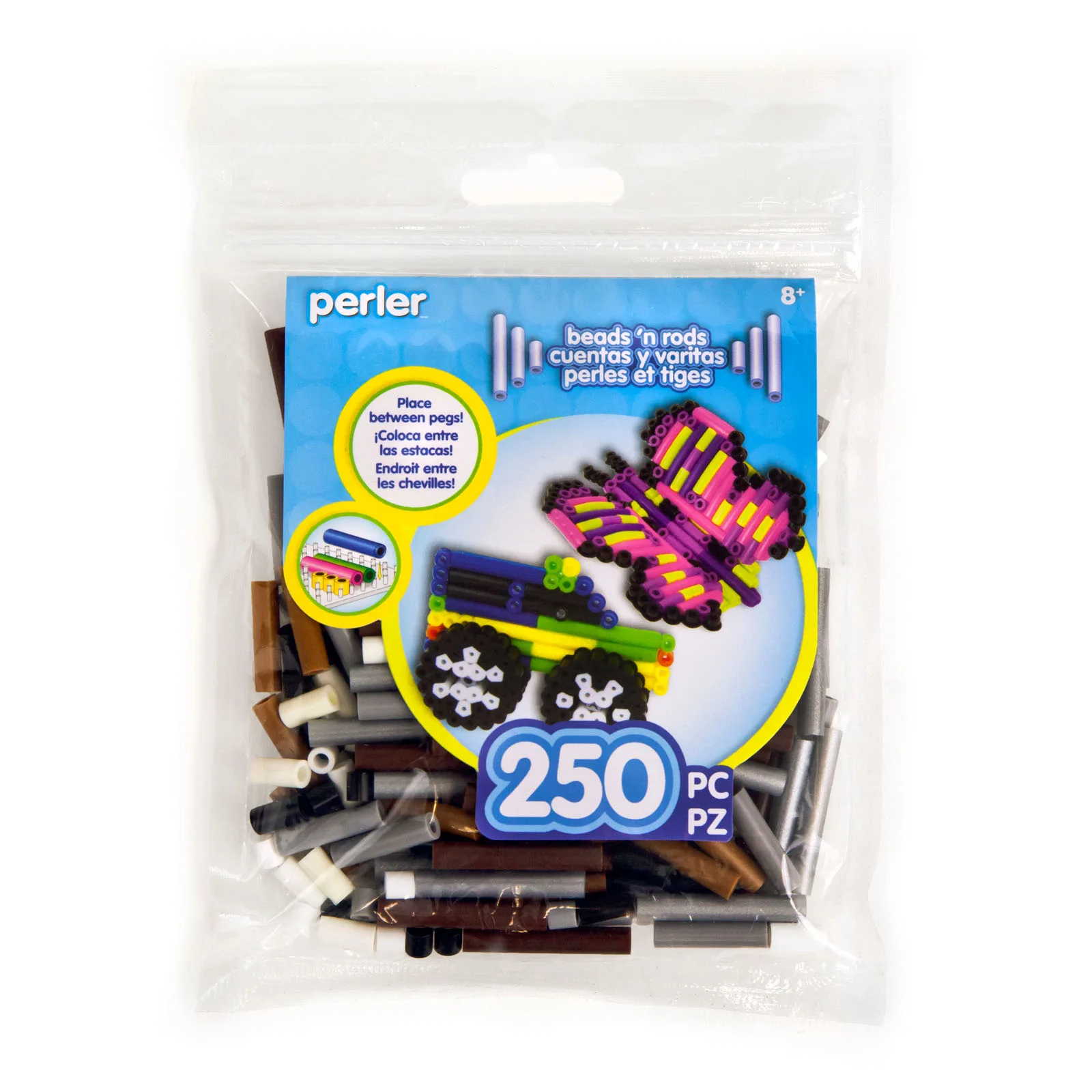 Set 250 margele de calcat Perler, tuburi de pus intre margele, Industrial rod mix