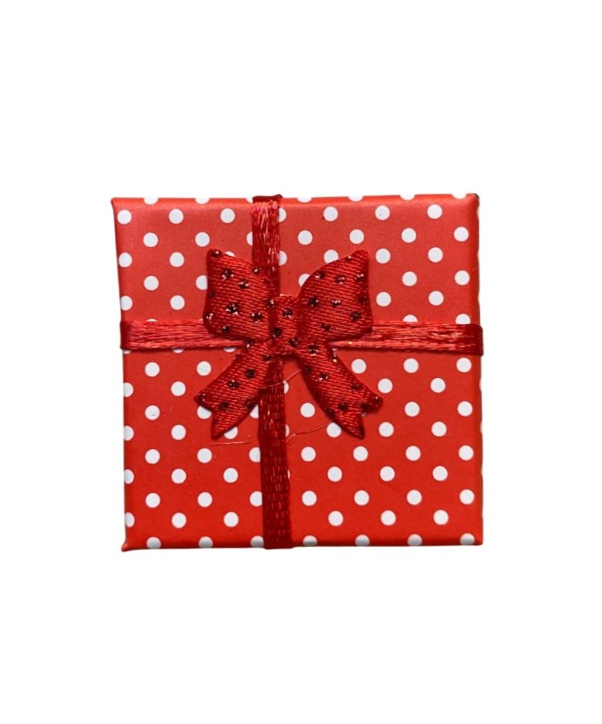 Cutie cu capac rosie, cu buline albe si funda rosie, ambalaj martisoare brose, cercei, inele sau alte bijuterii - imagine 5
