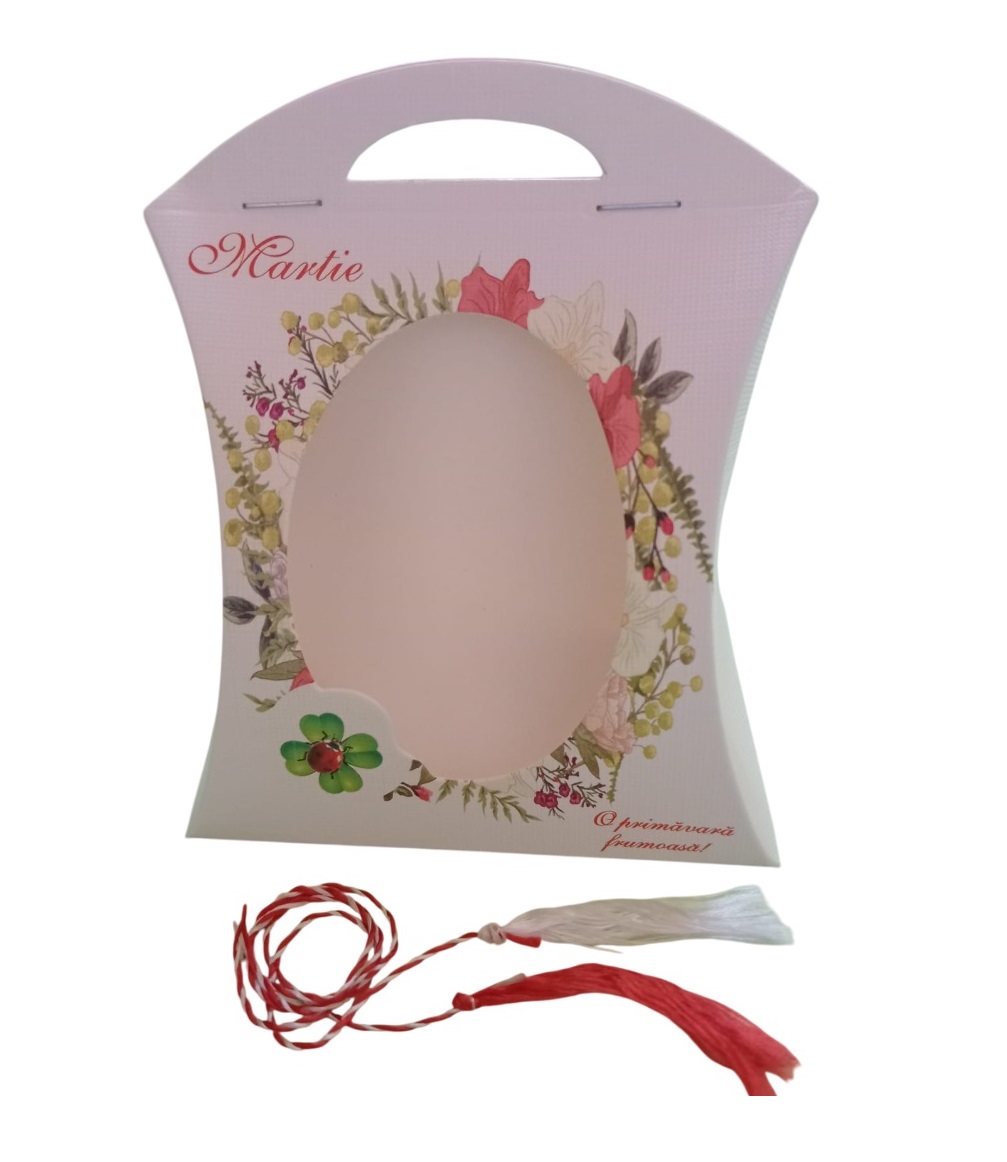 Cutie din carton cu motiv imprimat cu flori, cu fereastra ovala si snur de martisor - imagine 2