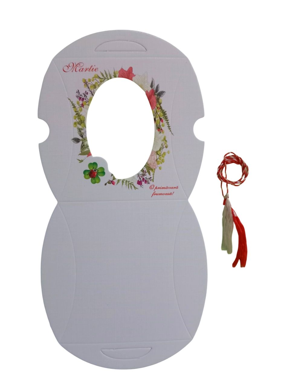 Cutie din carton cu motiv imprimat cu flori, cu fereastra ovala si snur de martisor - imagine 4
