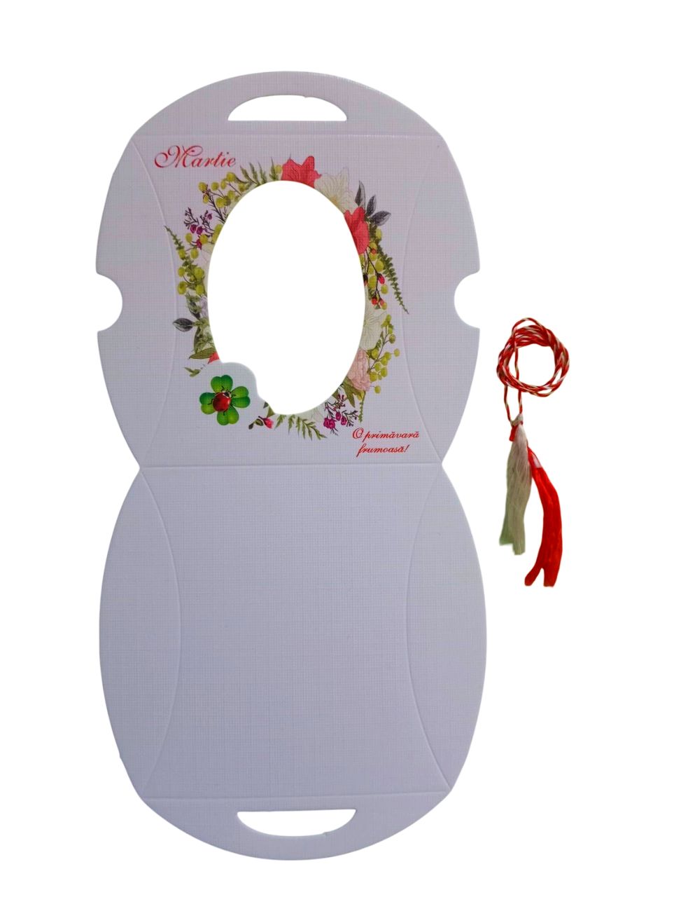 Cutie din carton cu motiv imprimat cu flori, cu fereastra ovala si snur de martisor - imagine 5